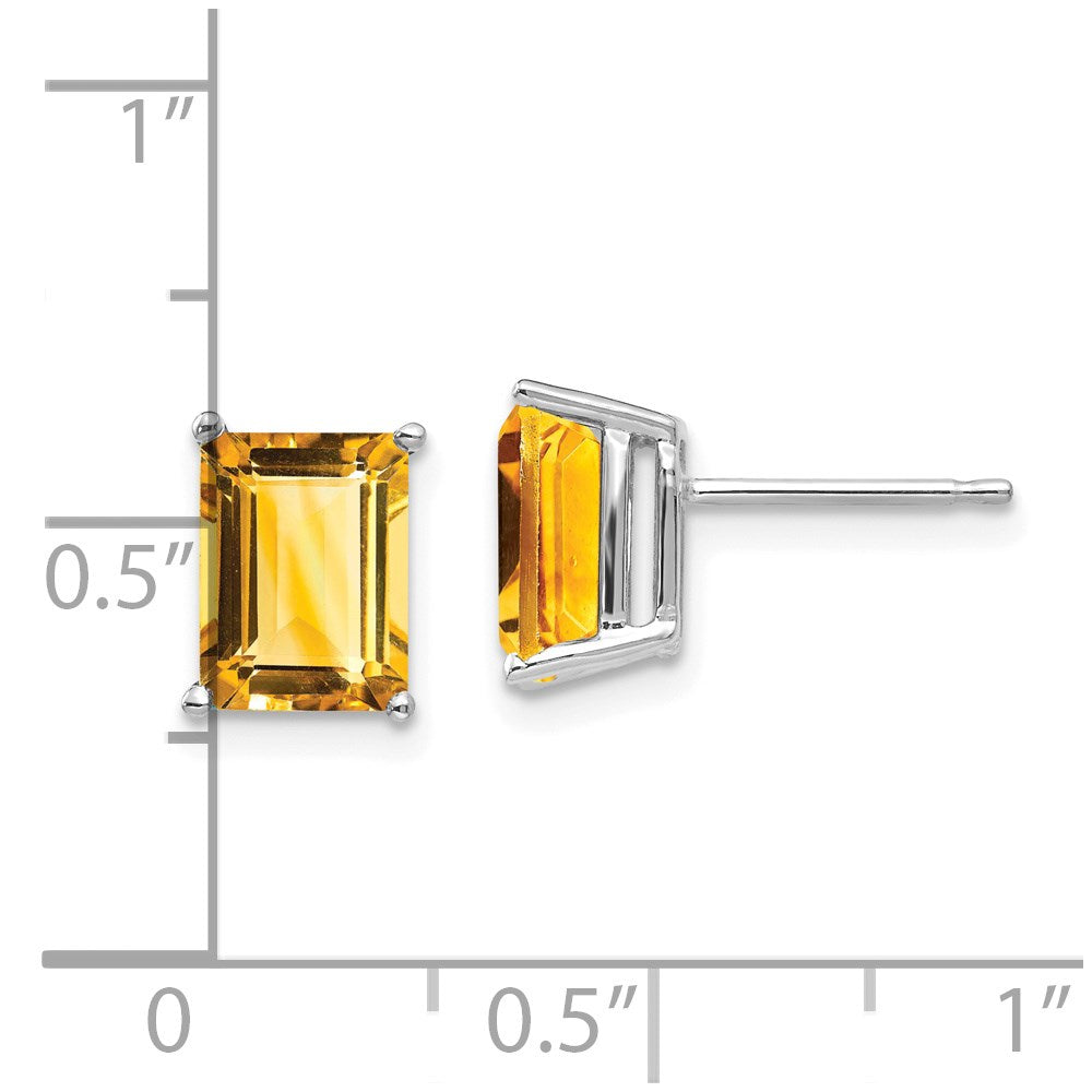 14K White Gold 8x6mm Emerald-cut Citrine Stud Earrings