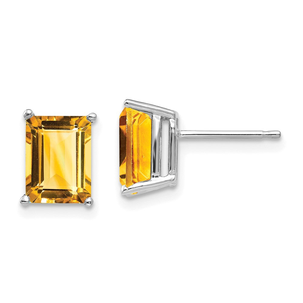 14K White Gold 8x6mm Emerald-cut Citrine Stud Earrings