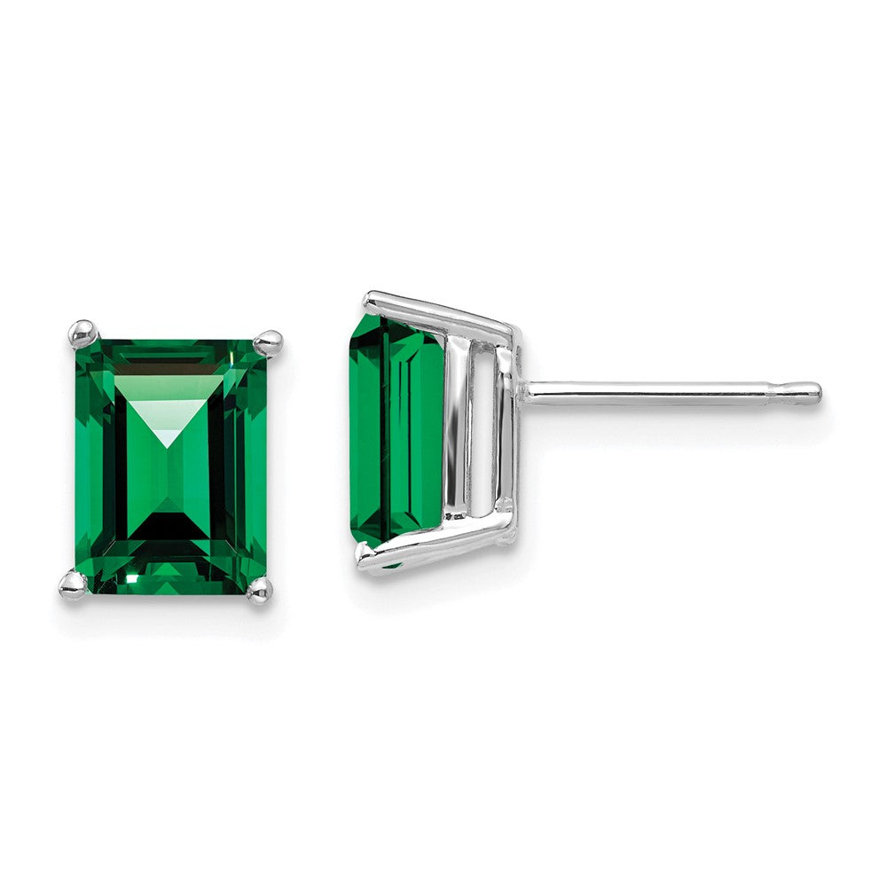 14K White Gold Mount St. Helens Emerald Stud Earrings