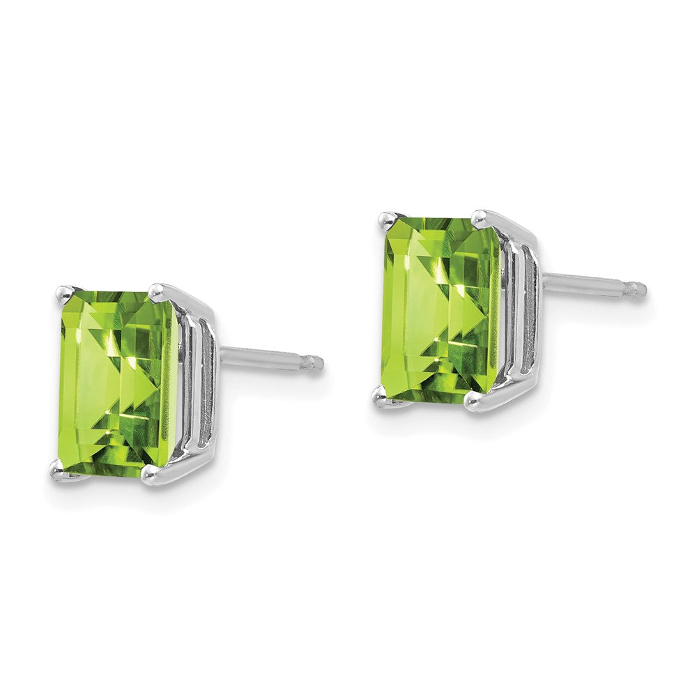 14K White Gold 8x6mm Emerald-cut Peridot Stud Earrings