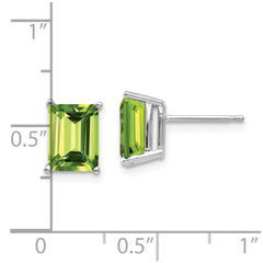 14K White Gold 8x6mm Emerald-cut Peridot Stud Earrings