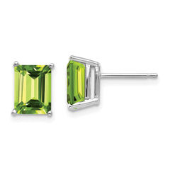 14K White Gold 8x6mm Emerald-cut Peridot Stud Earrings