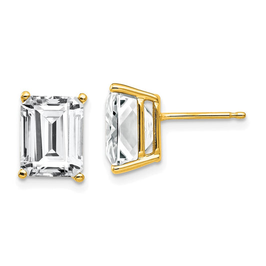 14K Yellow Gold 9x7mm Emerald-cut Cubic Zirconia Stud Earrings