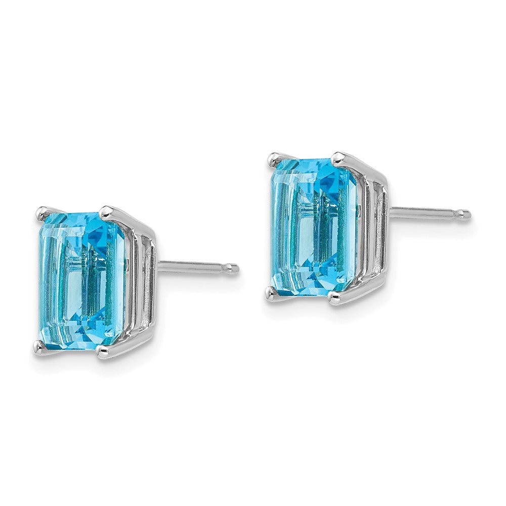 14K White Gold 9x7mm Emerald-cut Blue Topaz Stud Earrings