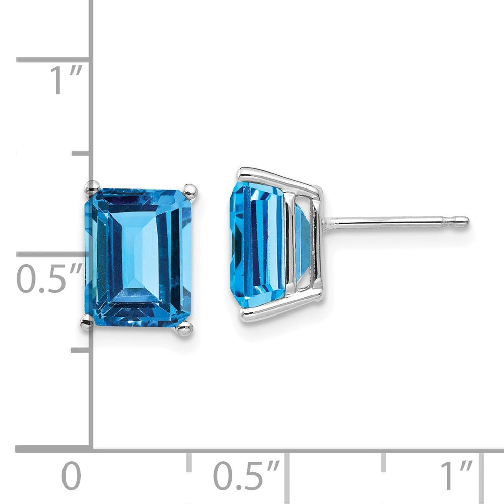 14K White Gold 9x7mm Emerald-cut Blue Topaz Stud Earrings