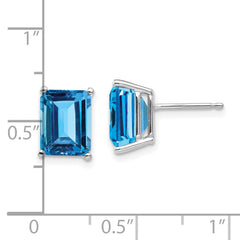 14K White Gold 9x7mm Emerald-cut Blue Topaz Stud Earrings