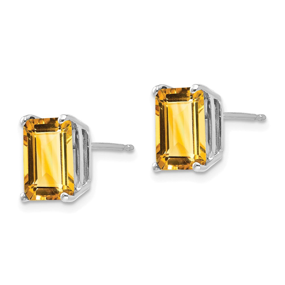 14K White Gold 9x7mm Emerald-cut Citrine Stud Earrings