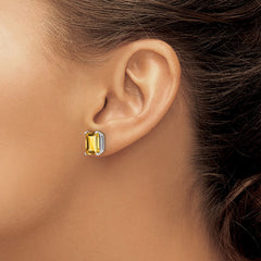 14K White Gold 9x7mm Emerald-cut Citrine Stud Earrings