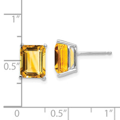 14K White Gold 9x7mm Emerald-cut Citrine Stud Earrings