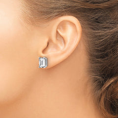 14K White Gold 9x7mm Emerald-cut Cubic Zirconia Stud Earrings