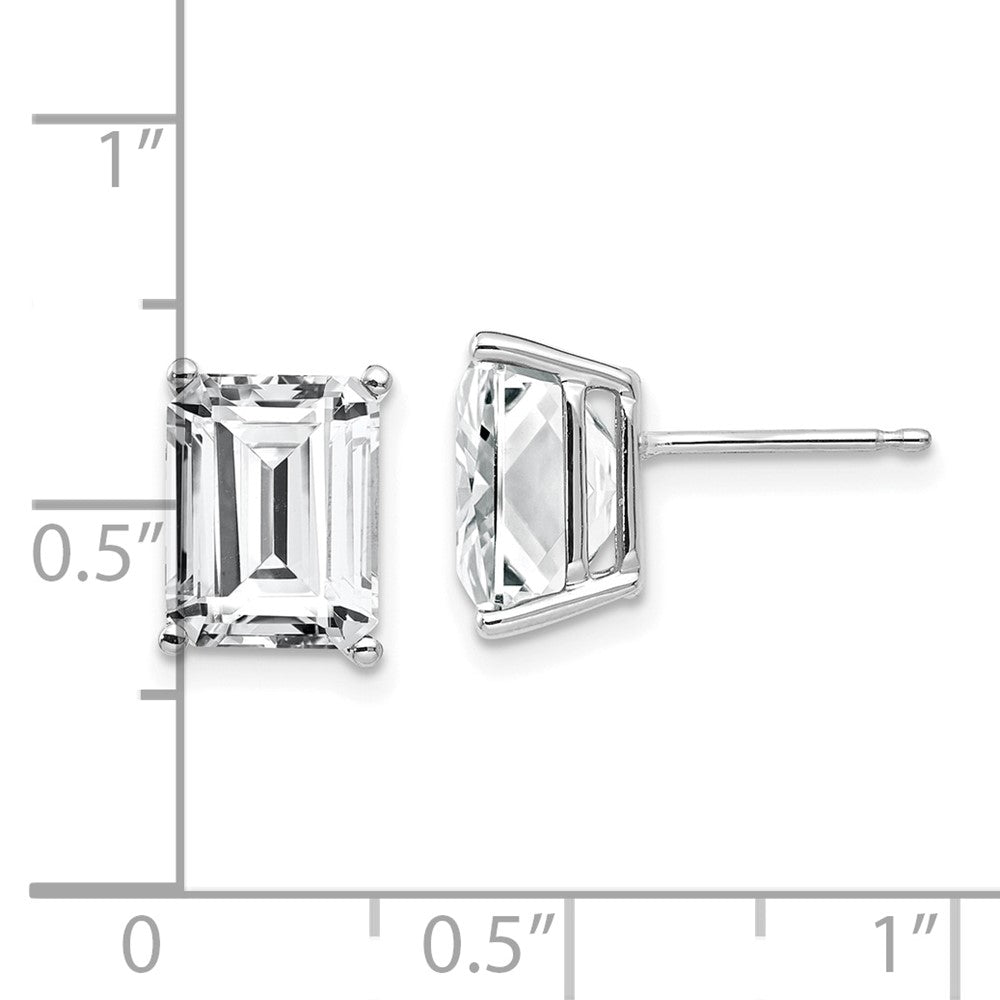 14K White Gold 9x7mm Emerald-cut Cubic Zirconia Stud Earrings