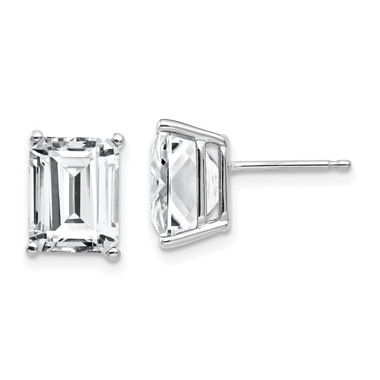 14K White Gold 9x7mm Emerald-cut Cubic Zirconia Stud Earrings