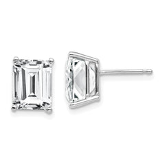 14K White Gold 9x7mm Emerald-cut Cubic Zirconia Stud Earrings