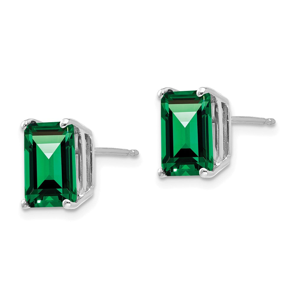 14K White Gold 9x7mm Emerald-cut Mount St. Helens Stud Earrings