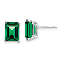 14K White Gold 9x7mm Emerald-cut Mount St. Helens Stud Earrings