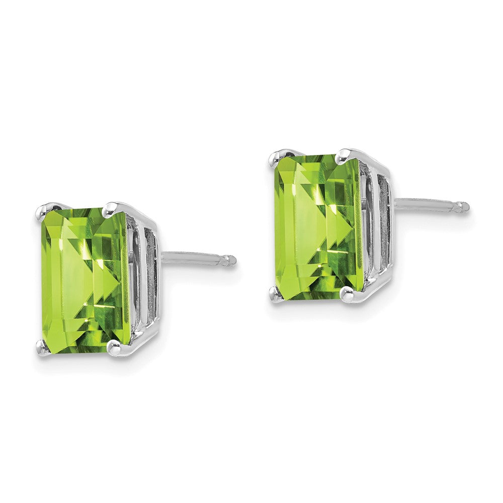 14K White Gold 9x7mm Emerald-cut Peridot Stud Earrings