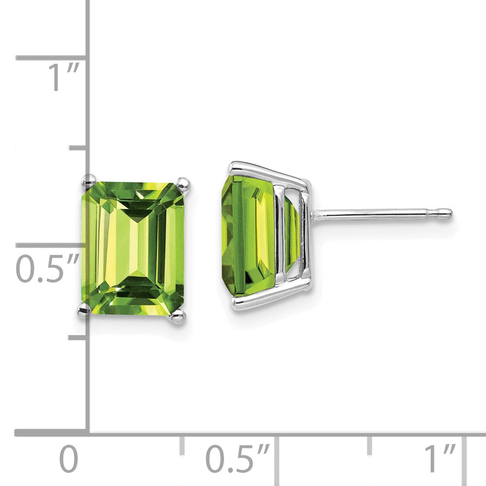 14K White Gold 9x7mm Emerald-cut Peridot Stud Earrings