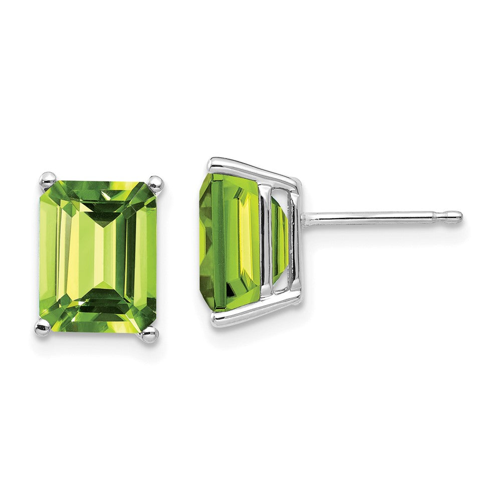 14K White Gold 9x7mm Emerald-cut Peridot Stud Earrings