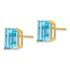 14K Yellow Gold 10x8mm Emerald-cut Blue Topaz Stud Earrings