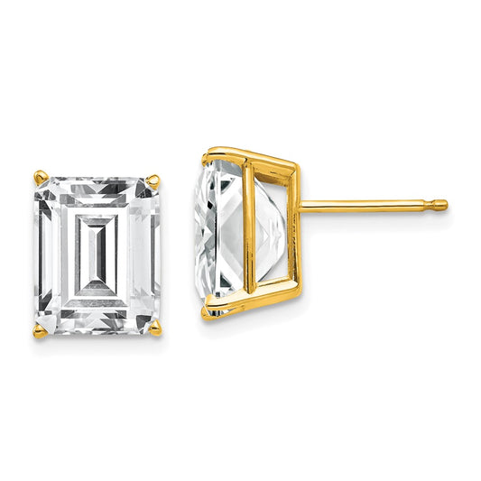 14K Yellow Gold 10x8mm Emerald-cut Cubic Zirconia Stud Earrings