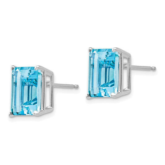 14K White Gold 10x8mm Emerald-cut Blue Topaz Stud Earrings