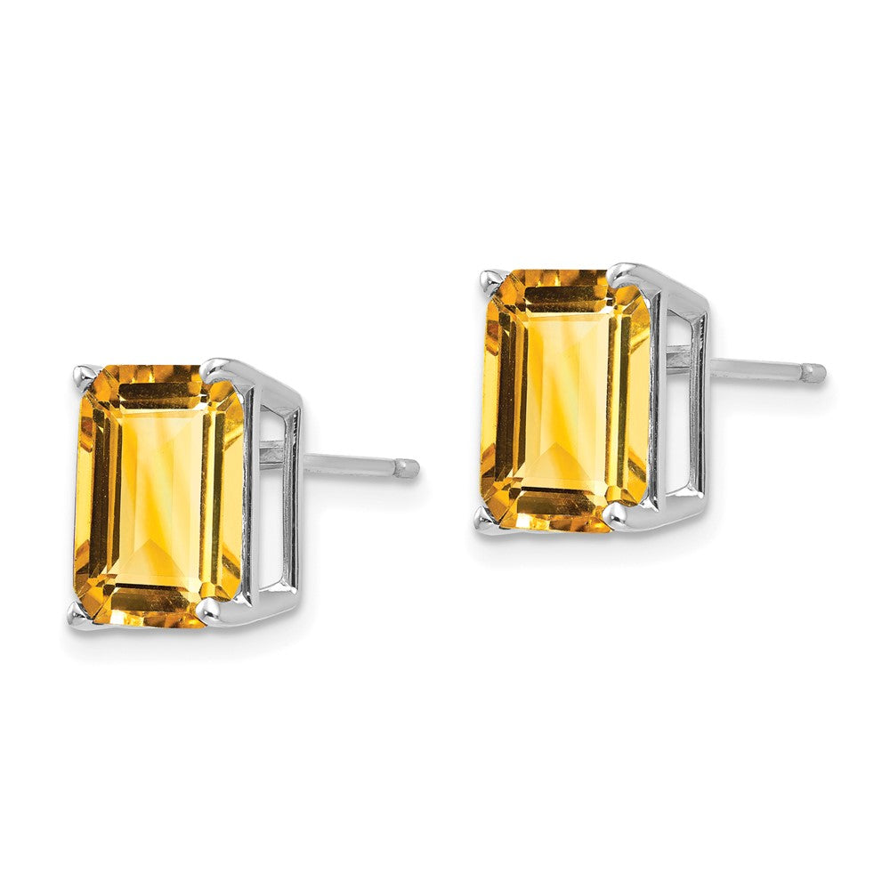 14K White Gold Emerald-cut Citrine Stud Earrings
