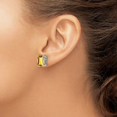 14K White Gold Emerald-cut Citrine Stud Earrings