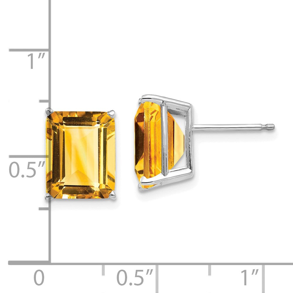 14K White Gold Emerald-cut Citrine Stud Earrings