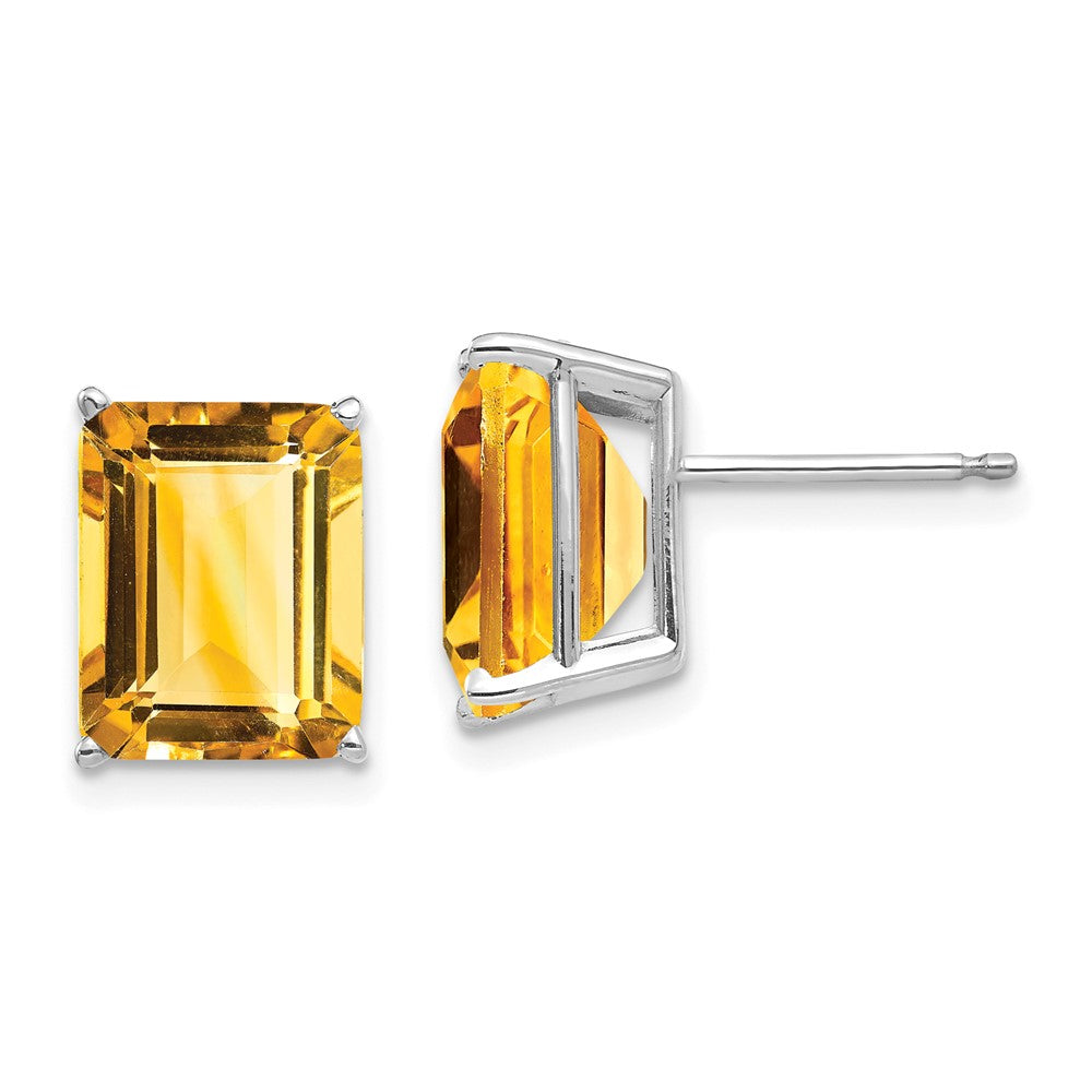 14K White Gold Emerald-cut Citrine Stud Earrings