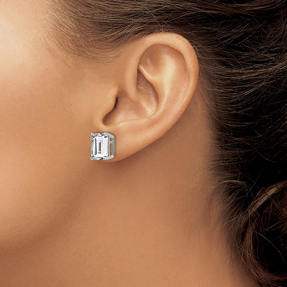 14K White Gold 10x8mm Emerald-cut Cubic Zirconia Stud Earrings