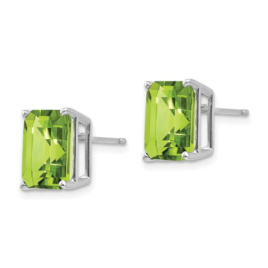 14K White Gold 10x8mm Emerald-cut Peridot Stud Earrings