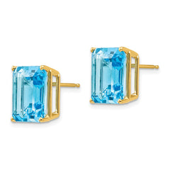 14K Yellow Gold 12x10mm Emerald-cut Blue Topaz Stud Earrings