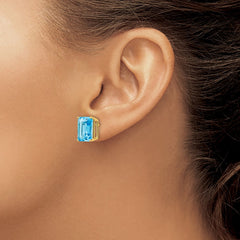 14K Yellow Gold 12x10mm Emerald-cut Blue Topaz Stud Earrings