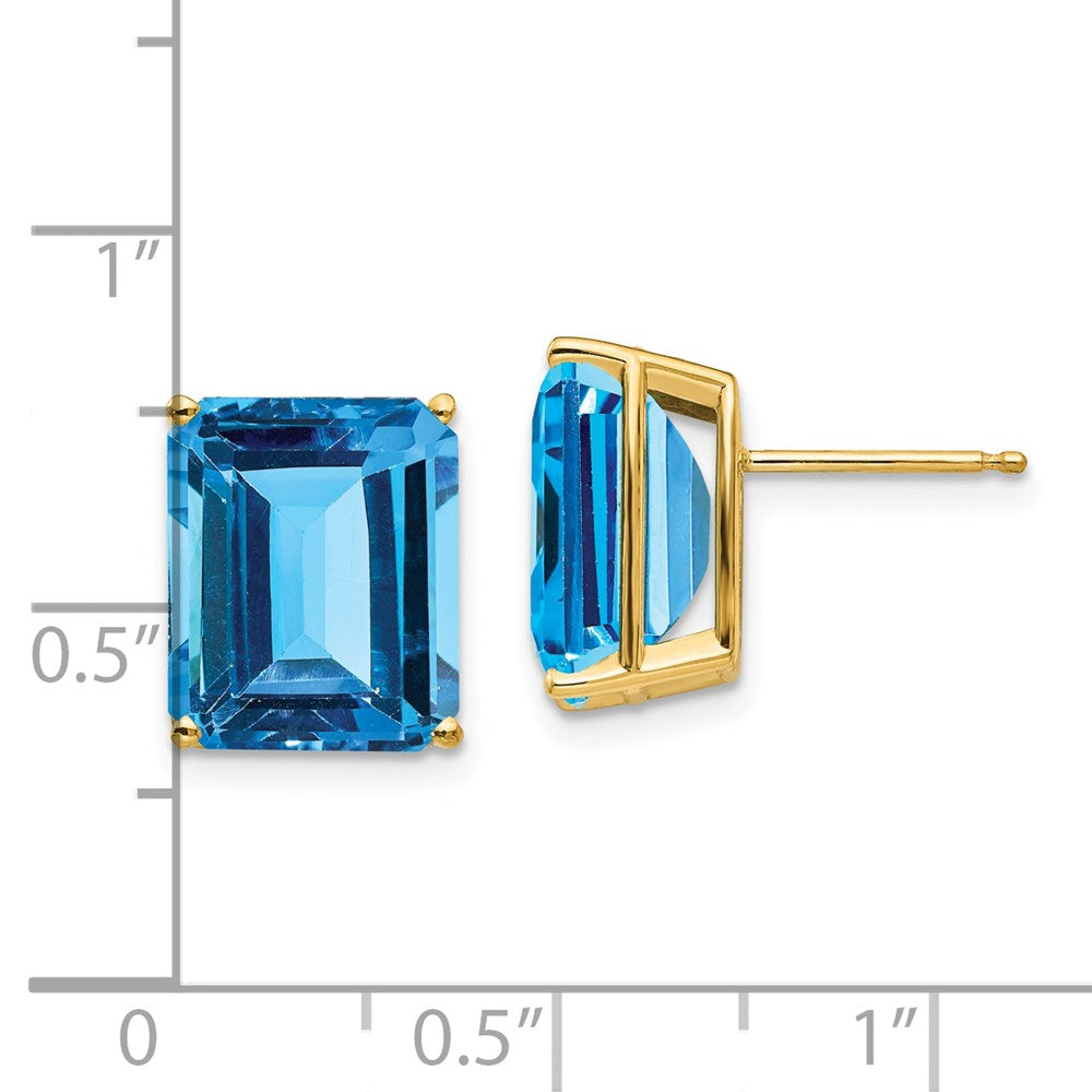 14K Yellow Gold 12x10mm Emerald-cut Blue Topaz Stud Earrings