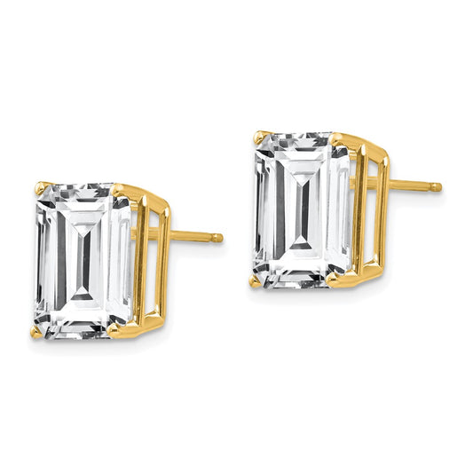 14K Yellow Gold 12x10mm Emerald-cut Cubic Zirconia Stud Earrings