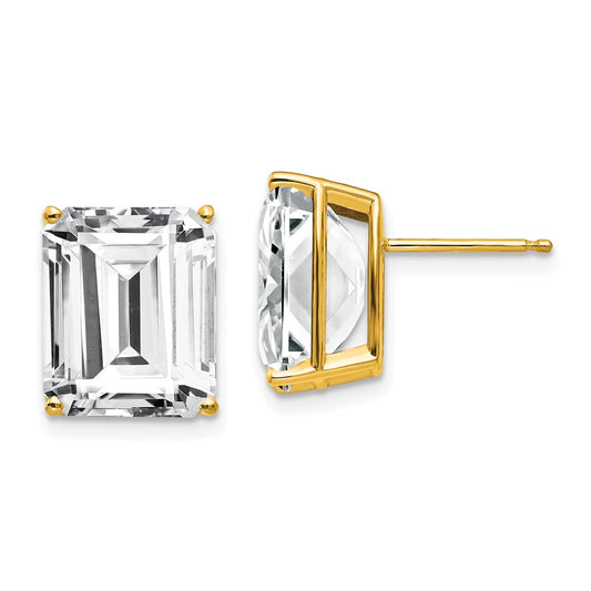 14K Yellow Gold 12x10mm Emerald-cut Cubic Zirconia Stud Earrings