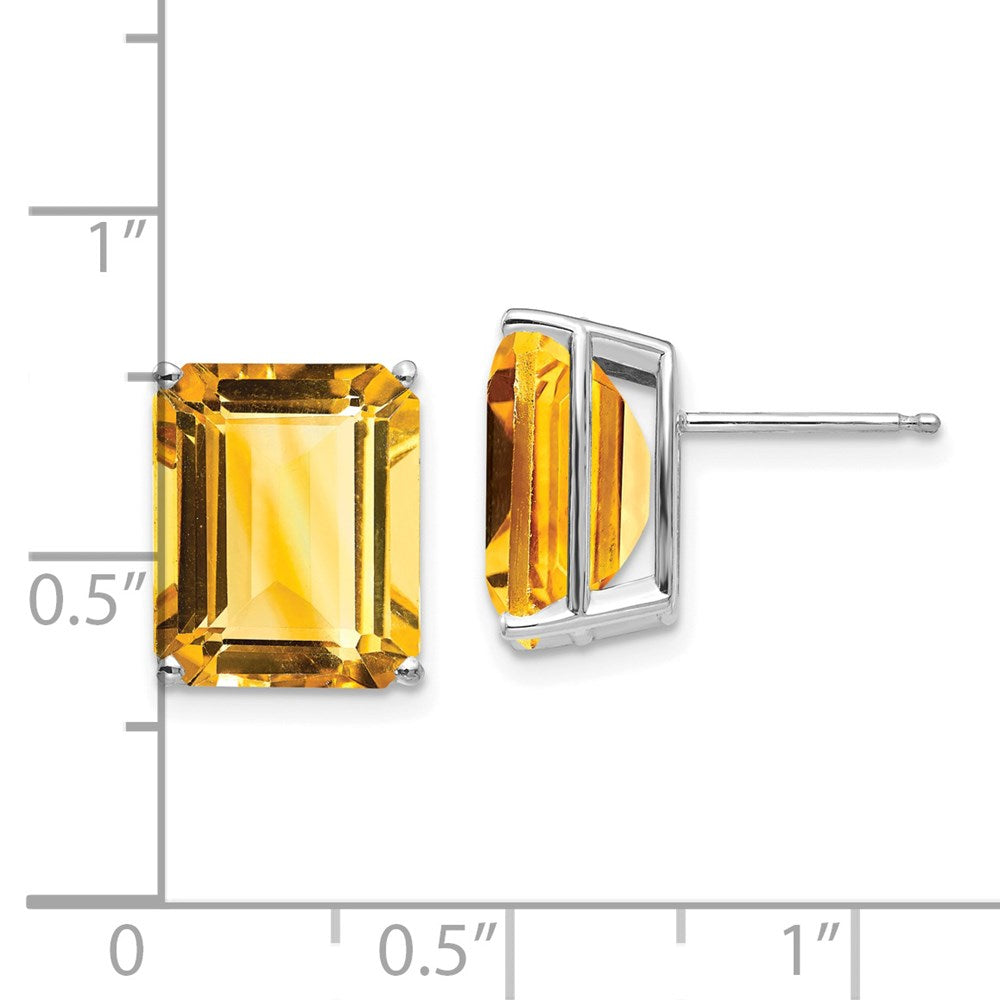 14K White Gold Emerald-cut Citrine Stud Earrings