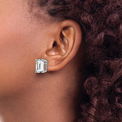 14K White Gold Emerald-cut Cubic Zirconia Stud Earrings