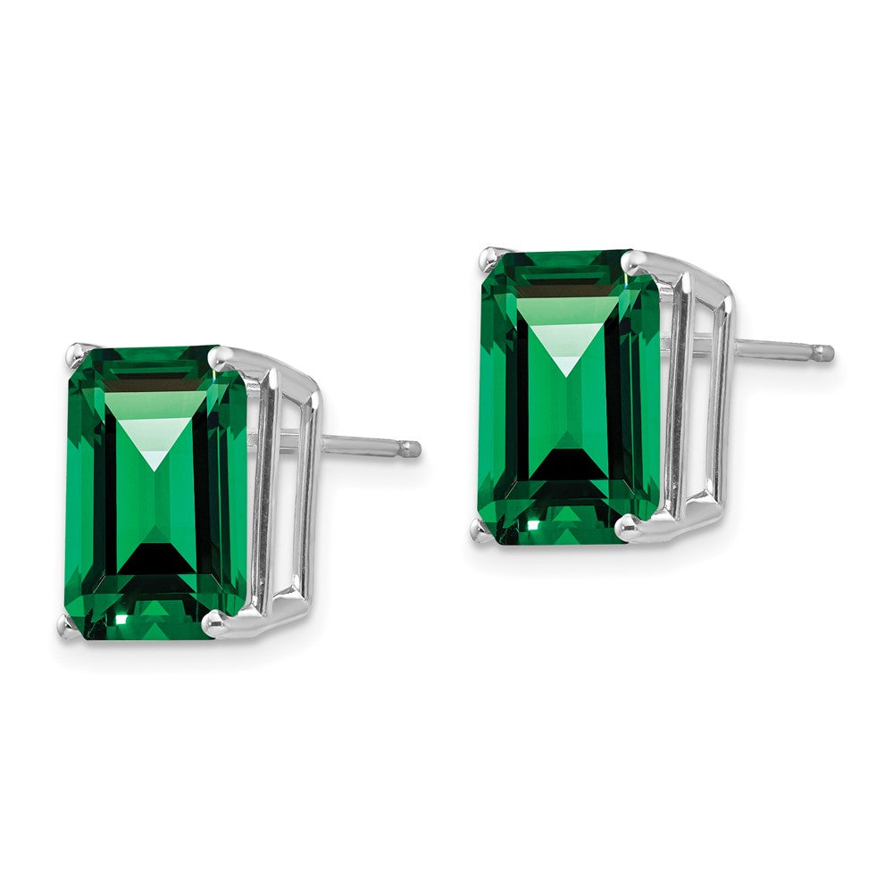 14K White Gold Mount St. Helens Emerald Stud Earrings