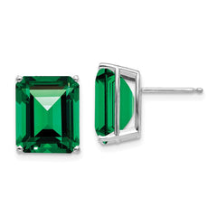 14K White Gold Mount St. Helens Emerald Stud Earrings