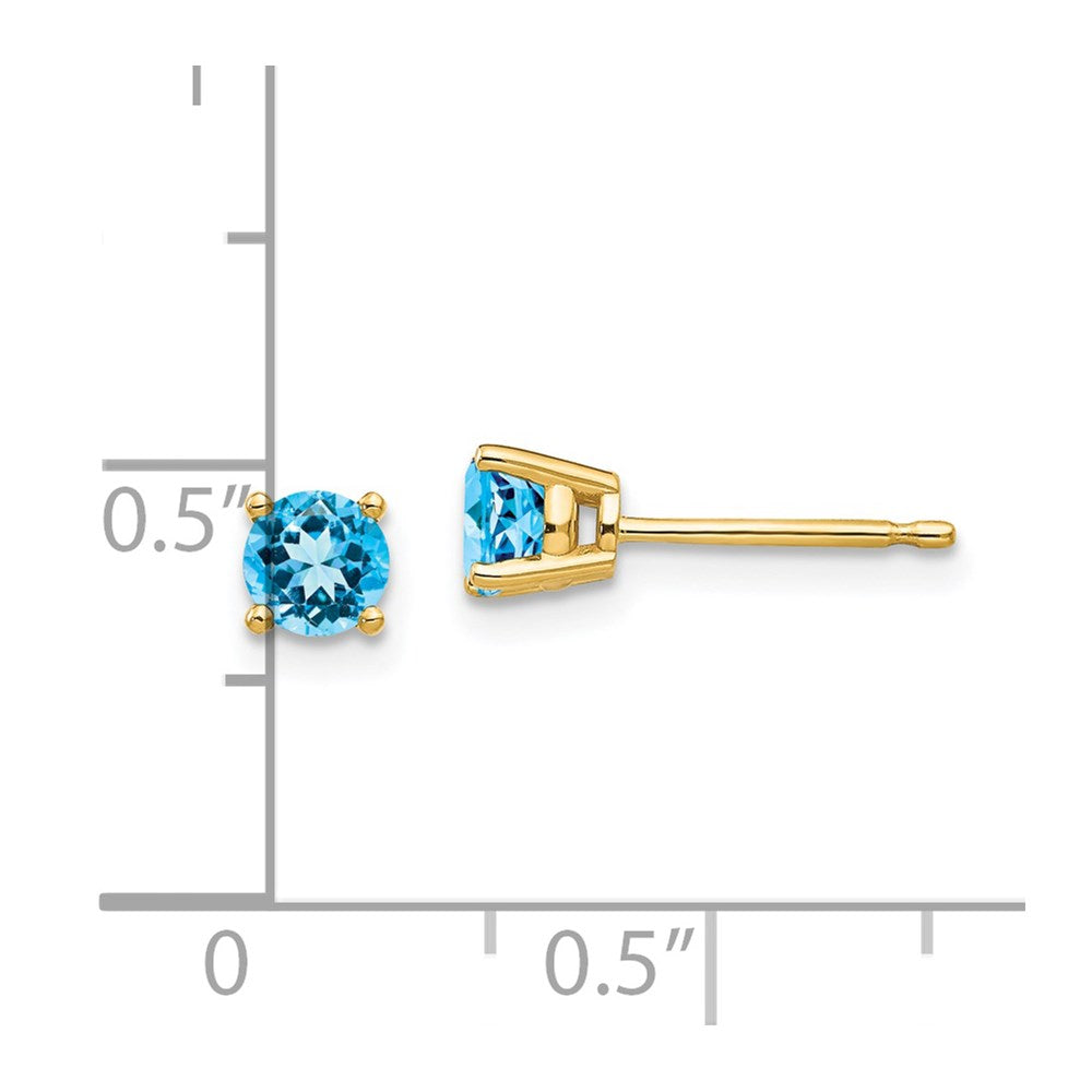 14K Yellow Gold 4mm Blue Topaz Stud Earrings