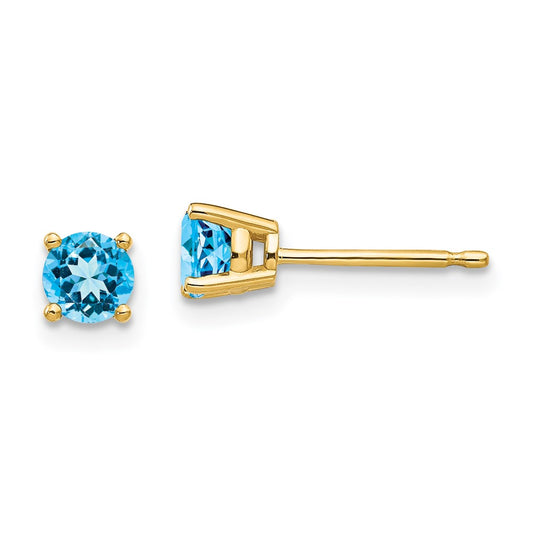 14K Yellow Gold 4mm Blue Topaz Stud Earrings