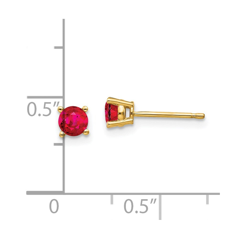 14K Yellow Gold 4mm Ruby Post Earrings