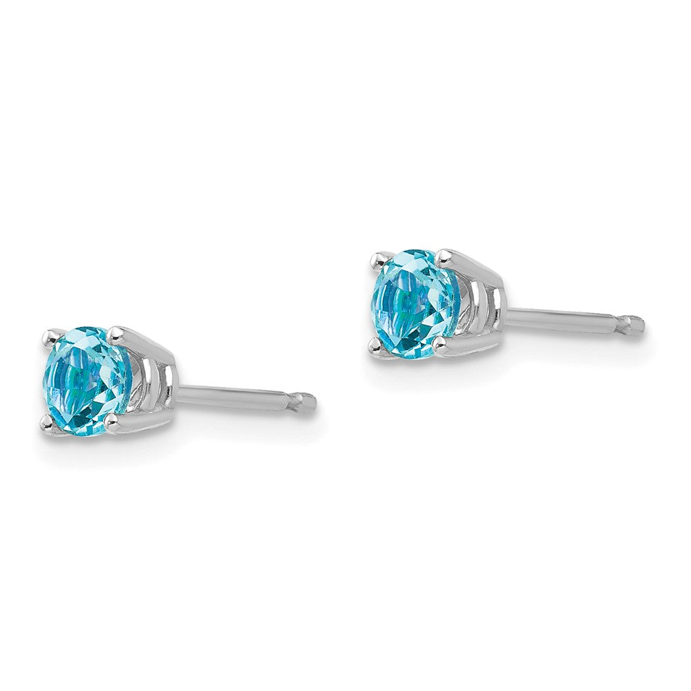 14K White Gold 4mm Blue Topaz Stud Earrings