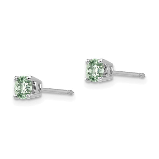 14K White Gold 4mm Round Checker-cut Green Quartz Earrings