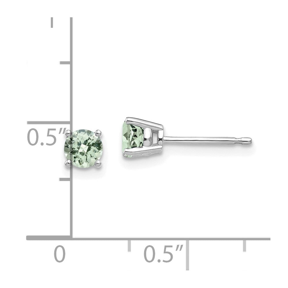 14K White Gold 4mm Round Checker-cut Green Quartz Earrings