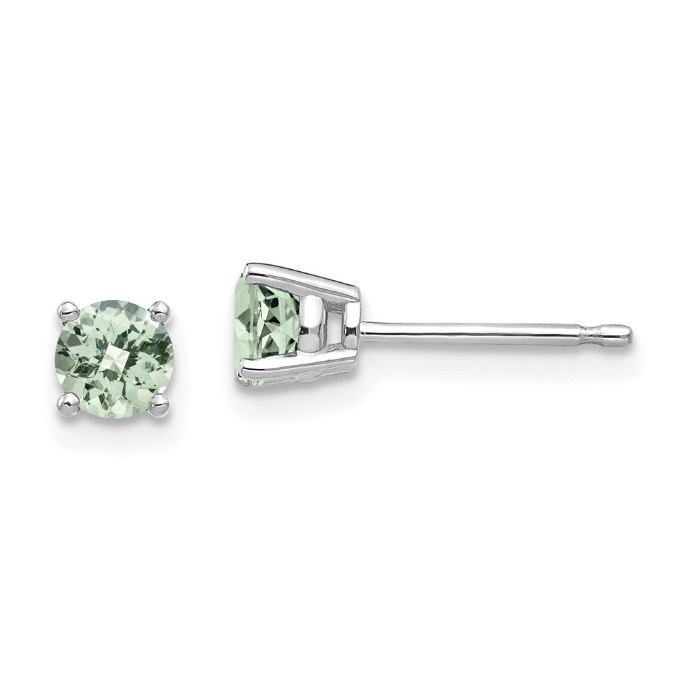 14K White Gold 4mm Round Checker-cut Green Quartz Earrings