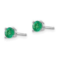 14K White Gold Emerald Stud Earrings