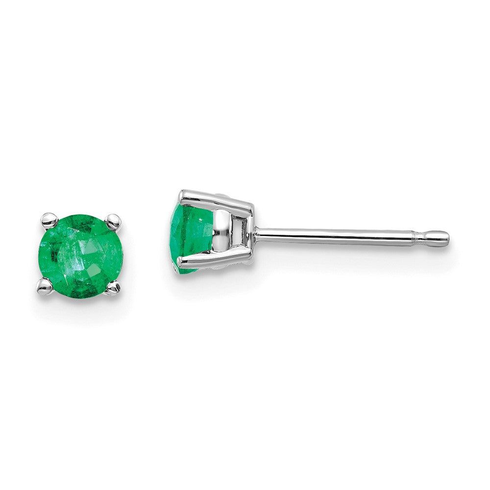 14K White Gold Emerald Stud Earrings