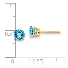 14K Yellow Gold 5mm Blue Topaz Stud Earrings